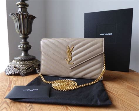 YVES SAINT LAURENT Envelope Chevron Leather Chain Wallet 